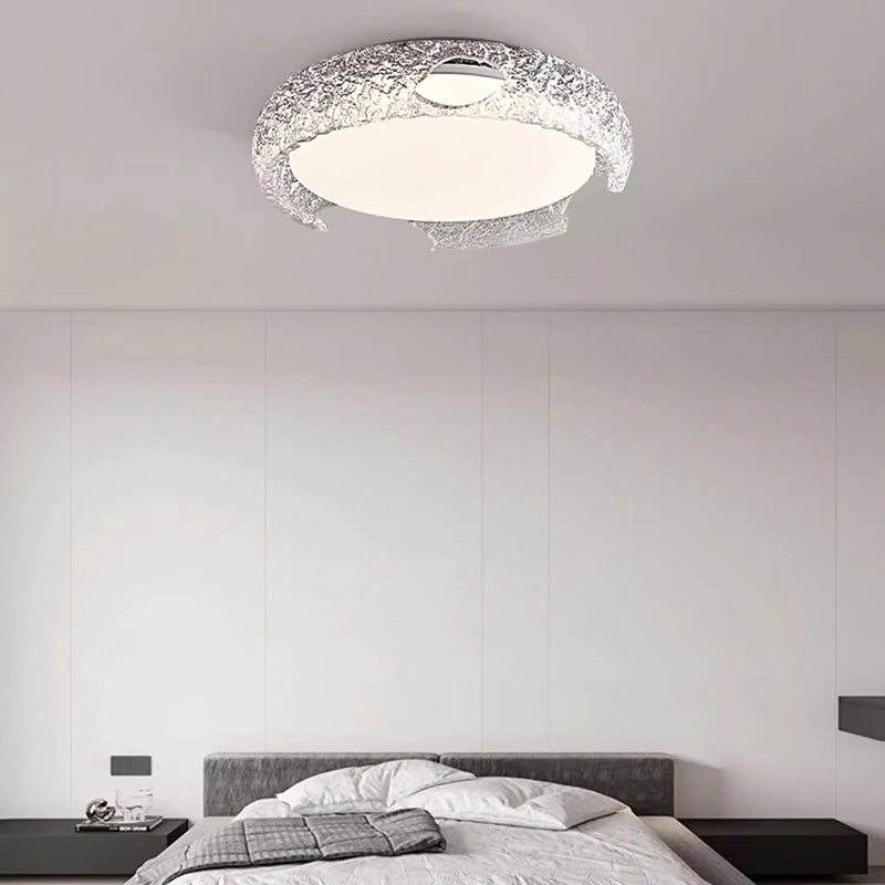 Modern Art Deco Semicircle Aluminum Resin LED Flush Mount Ceiling Light For Bedroom