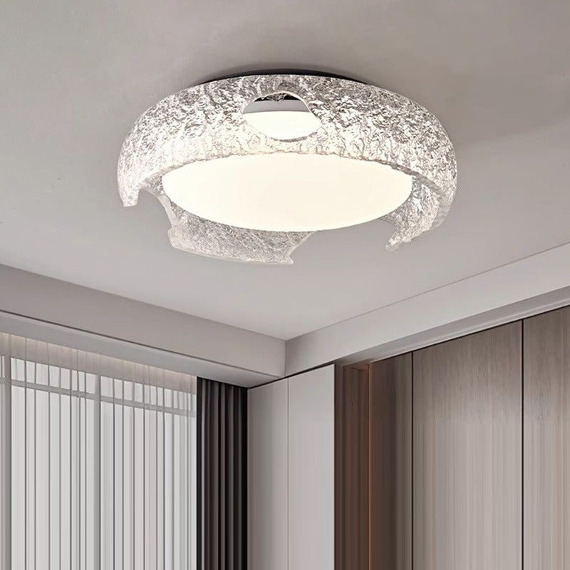 Modern Art Deco Semicircle Aluminum Resin LED Flush Mount Ceiling Light For Bedroom