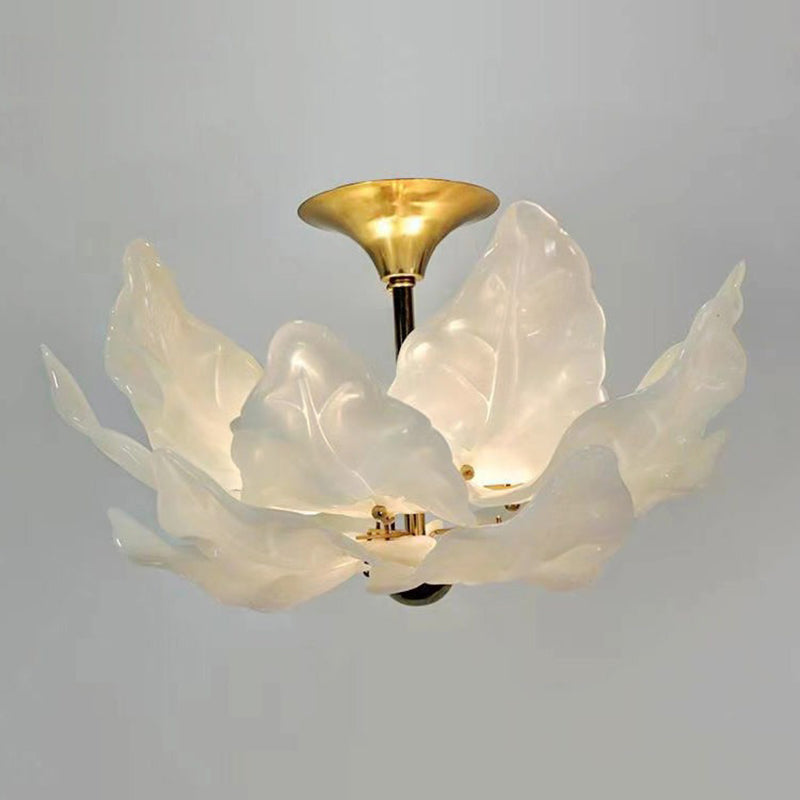 Dôme traditionnel français en forme de feuilles en fer et verre 5 - Lustre à lumière pour salon 
