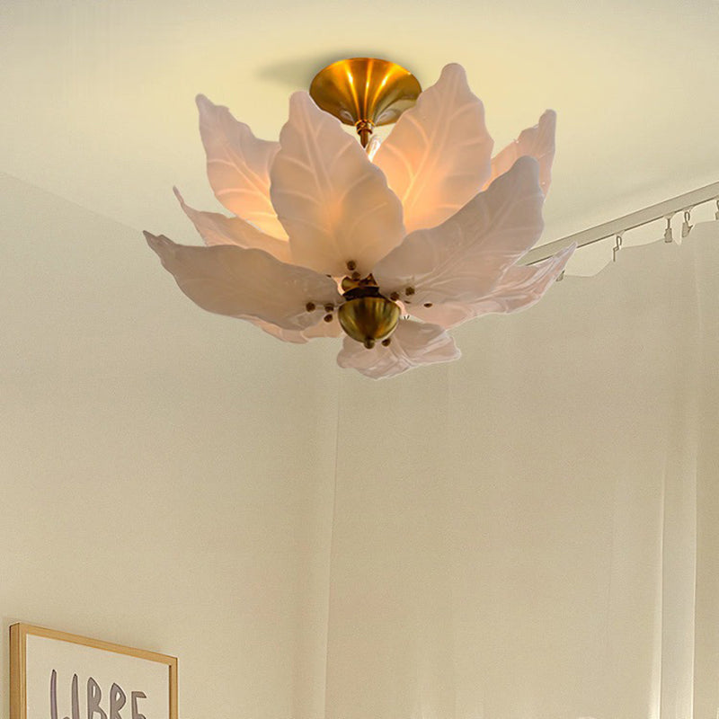 Dôme traditionnel français en forme de feuilles en fer et verre 5 - Lustre à lumière pour salon 