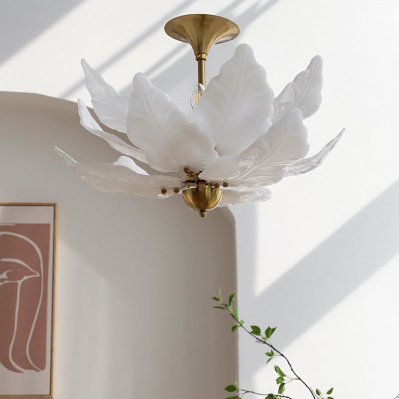 Dôme traditionnel français en forme de feuilles en fer et verre 5 - Lustre à lumière pour salon 
