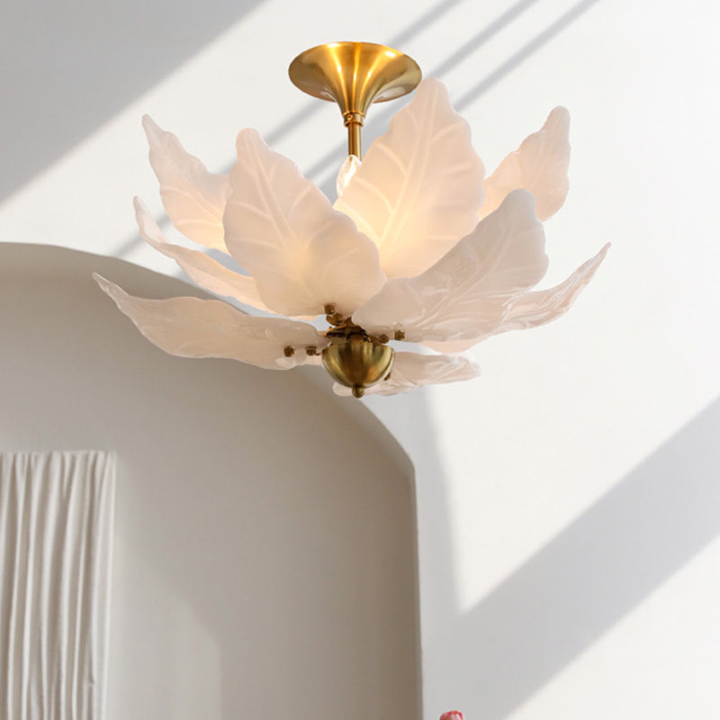 Dôme traditionnel français en forme de feuilles en fer et verre 5 - Lustre à lumière pour salon 