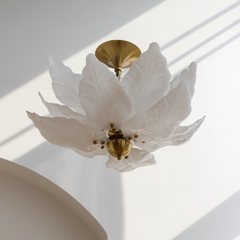Dôme traditionnel français en forme de feuilles en fer et verre 5 - Lustre à lumière pour salon 