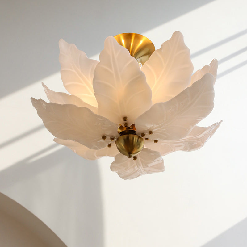 Dôme traditionnel français en forme de feuilles en fer et verre 5 - Lustre à lumière pour salon 