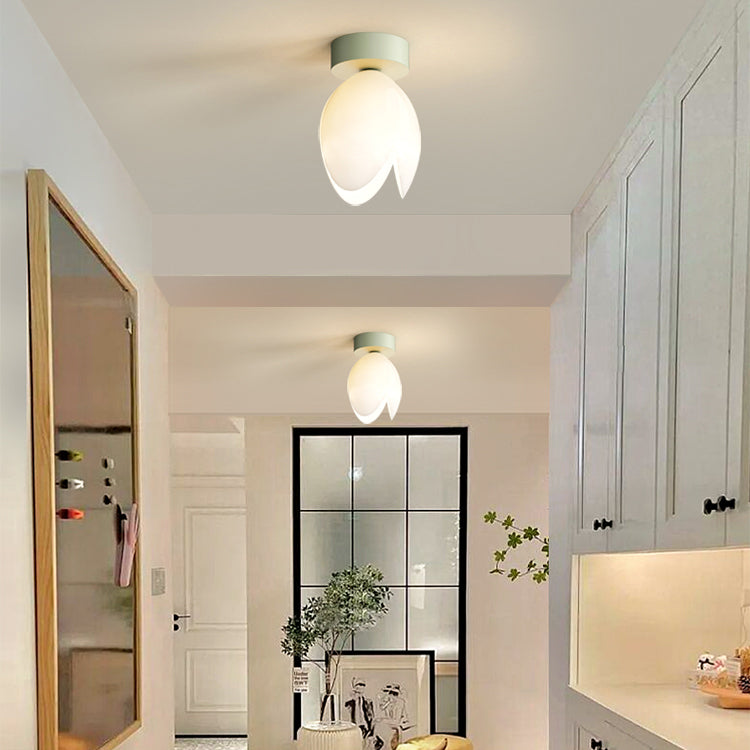 Zeitgenössische skandinavische Kuppel-Glaslampenschirm Eisen 1 - Licht Semi-Flush Mount Deckenleuchte für Flure 
