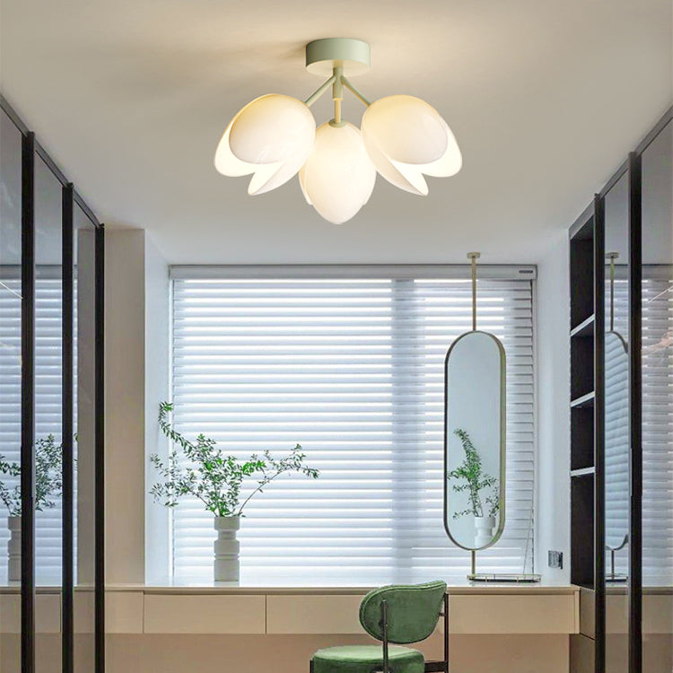 Zeitgenössische skandinavische Kuppel-Glaslampenschirm Eisen 1 - Licht Semi-Flush Mount Deckenleuchte für Flure 