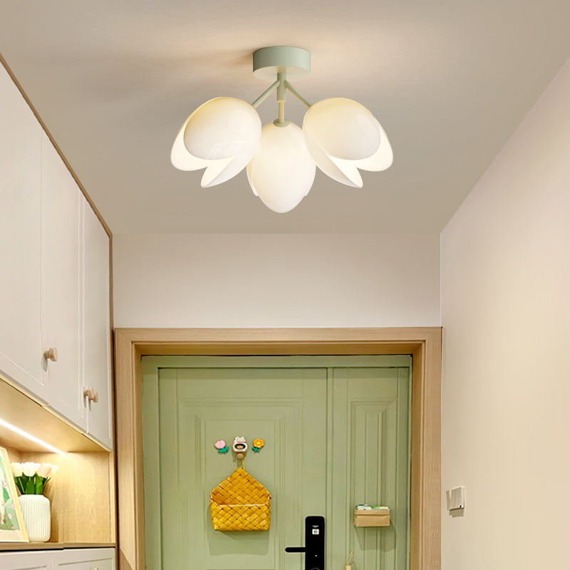 Zeitgenössische skandinavische Kuppel-Glaslampenschirm Eisen 1 - Licht Semi-Flush Mount Deckenleuchte für Flure 
