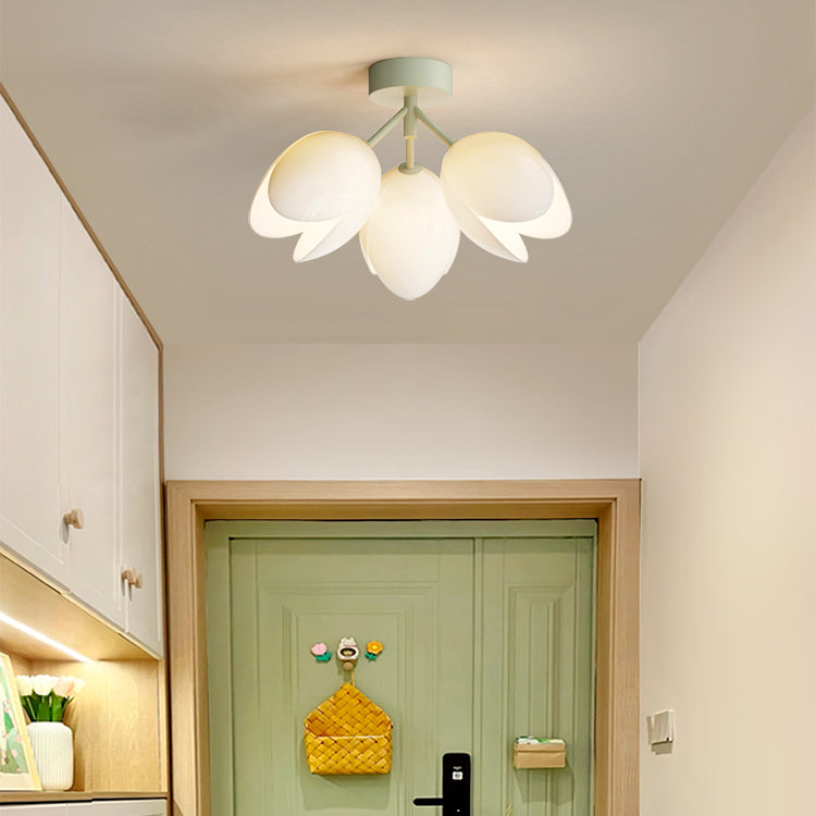 Zeitgenössische skandinavische Kuppel-Glaslampenschirm Eisen 1 - Licht Semi-Flush Mount Deckenleuchte für Flure 