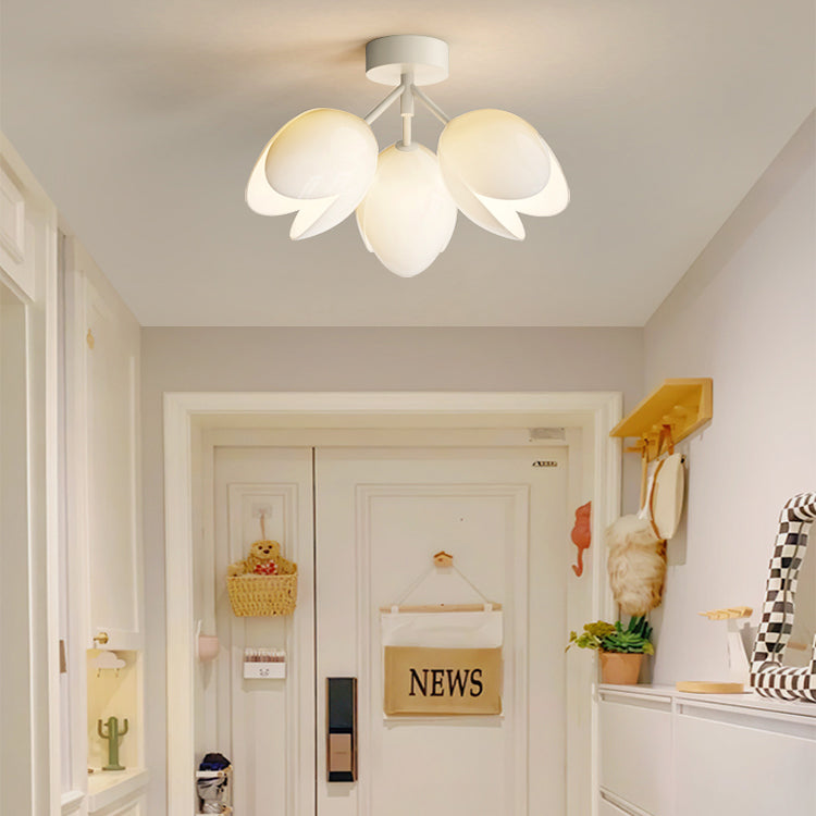 Zeitgenössische skandinavische Kuppel-Glaslampenschirm Eisen 1 - Licht Semi-Flush Mount Deckenleuchte für Flure 