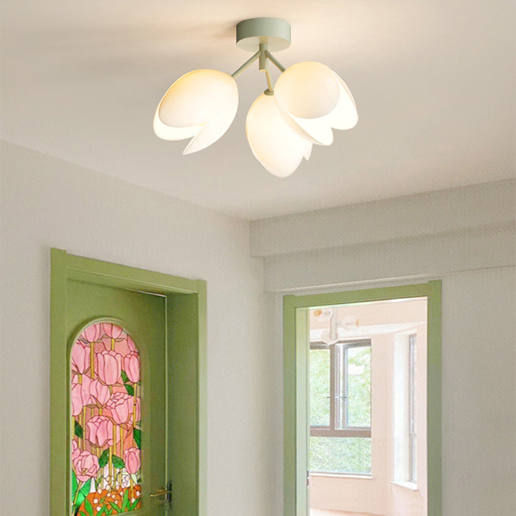 Zeitgenössische skandinavische Kuppel-Glaslampenschirm Eisen 1 - Licht Semi-Flush Mount Deckenleuchte für Flure 