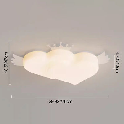 Contemporary Creative Heart Wings Crown PE Iron LED Flush Mount Ceiling Light For Bedroom