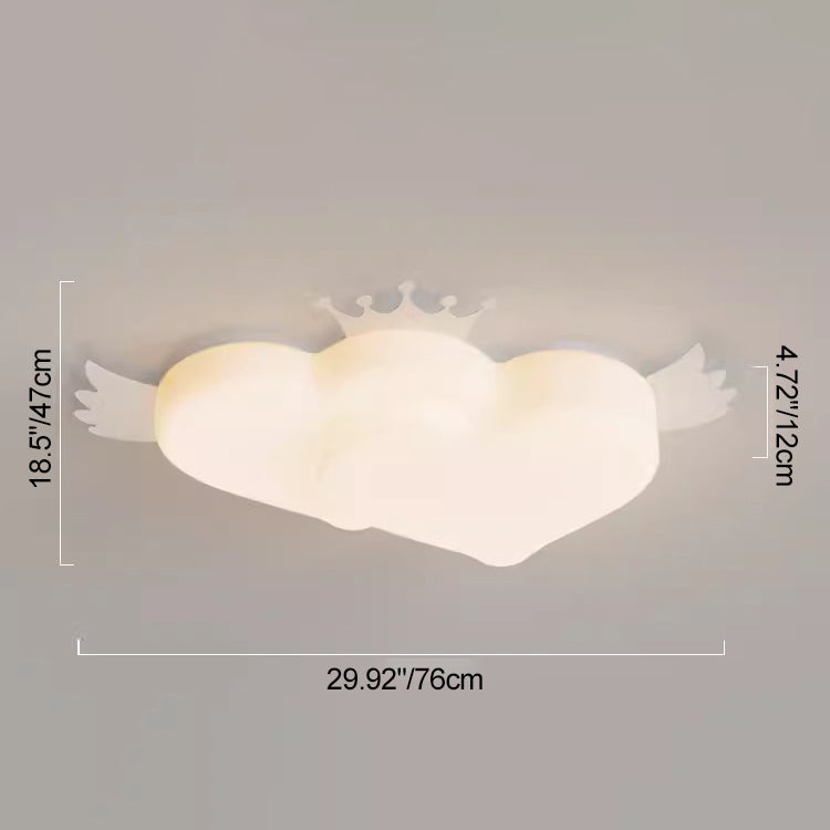 Contemporary Creative Heart Wings Crown PE Iron LED Flush Mount Ceiling Light For Bedroom
