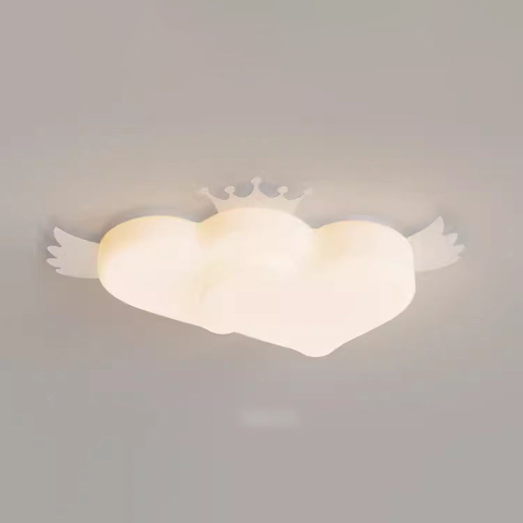 Contemporary Creative Heart Wings Crown PE Iron LED Flush Mount Ceiling Light For Bedroom