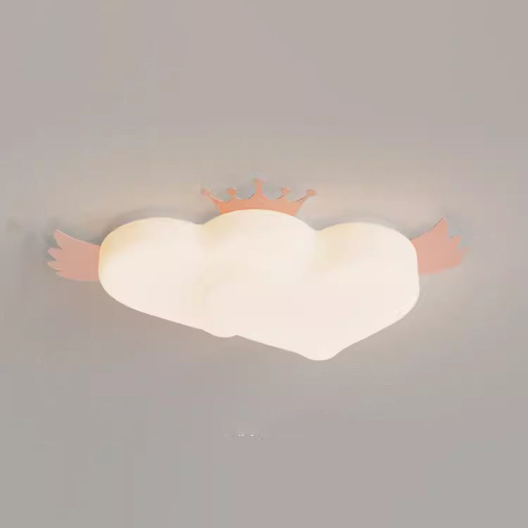 Contemporary Creative Heart Wings Crown PE Iron LED Flush Mount Ceiling Light For Bedroom