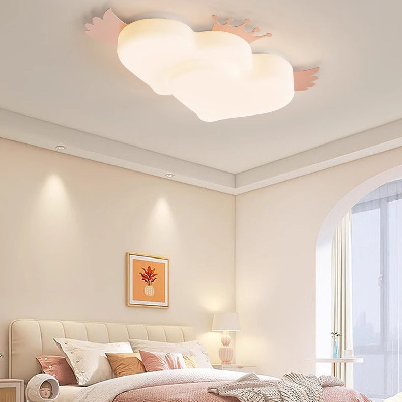 Contemporary Creative Heart Wings Crown PE Iron LED Flush Mount Ceiling Light For Bedroom