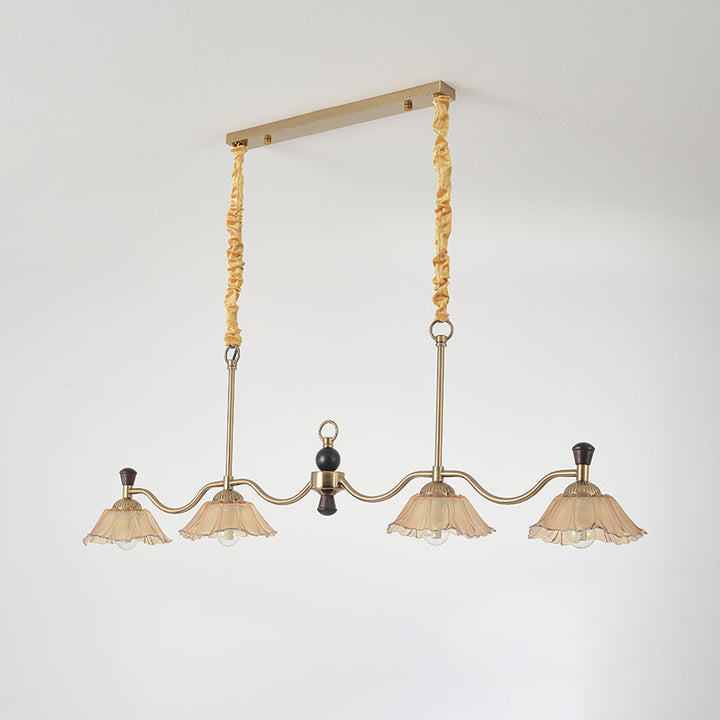 Traditional French Flower Iron Solid Wood Glass 4 - Light Chandelier Island Light For Dining Room