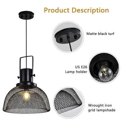 Contemporary Scandinavian Semicircular Wrought Iron Grid Lampshade 1 - Light Pendant Light For Dining Room