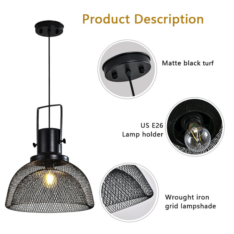 Contemporary Scandinavian Semicircular Wrought Iron Grid Lampshade 1 - Light Pendant Light For Dining Room