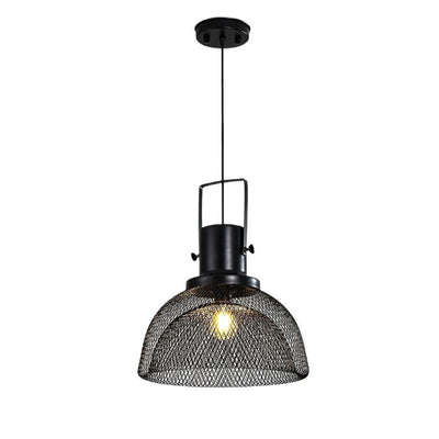Contemporary Scandinavian Semicircular Wrought Iron Grid Lampshade 1 - Light Pendant Light For Dining Room
