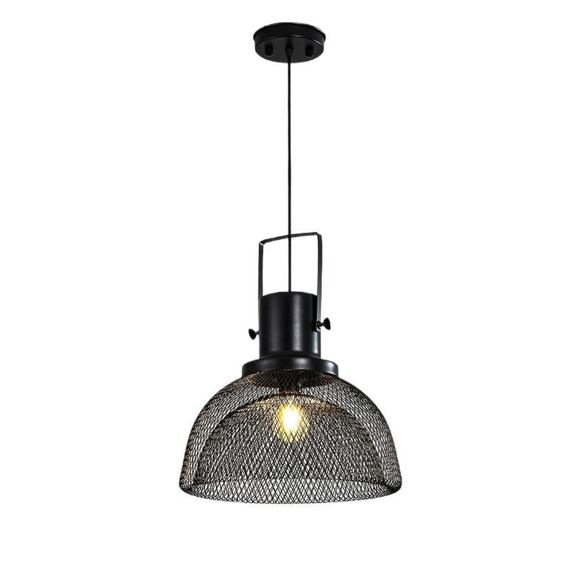 Contemporary Scandinavian Semicircular Wrought Iron Grid Lampshade 1 - Light Pendant Light For Dining Room