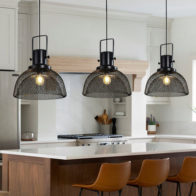 Contemporary Scandinavian Semicircular Wrought Iron Grid Lampshade 1 - Light Pendant Light For Dining Room