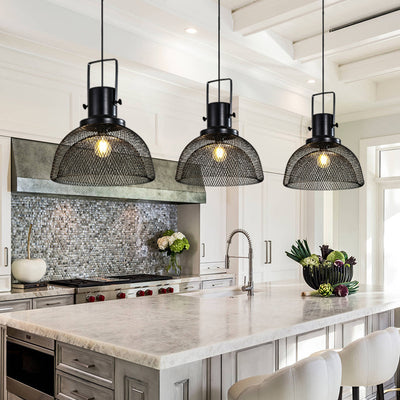 Contemporary Scandinavian Semicircular Wrought Iron Grid Lampshade 1 - Light Pendant Light For Dining Room