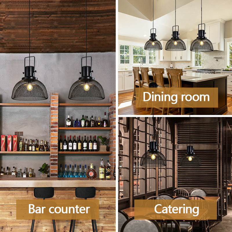 Contemporary Scandinavian Semicircular Wrought Iron Grid Lampshade 1 - Light Pendant Light For Dining Room