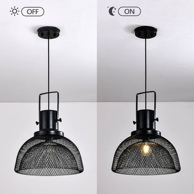Contemporary Scandinavian Semicircular Wrought Iron Grid Lampshade 1 - Light Pendant Light For Dining Room