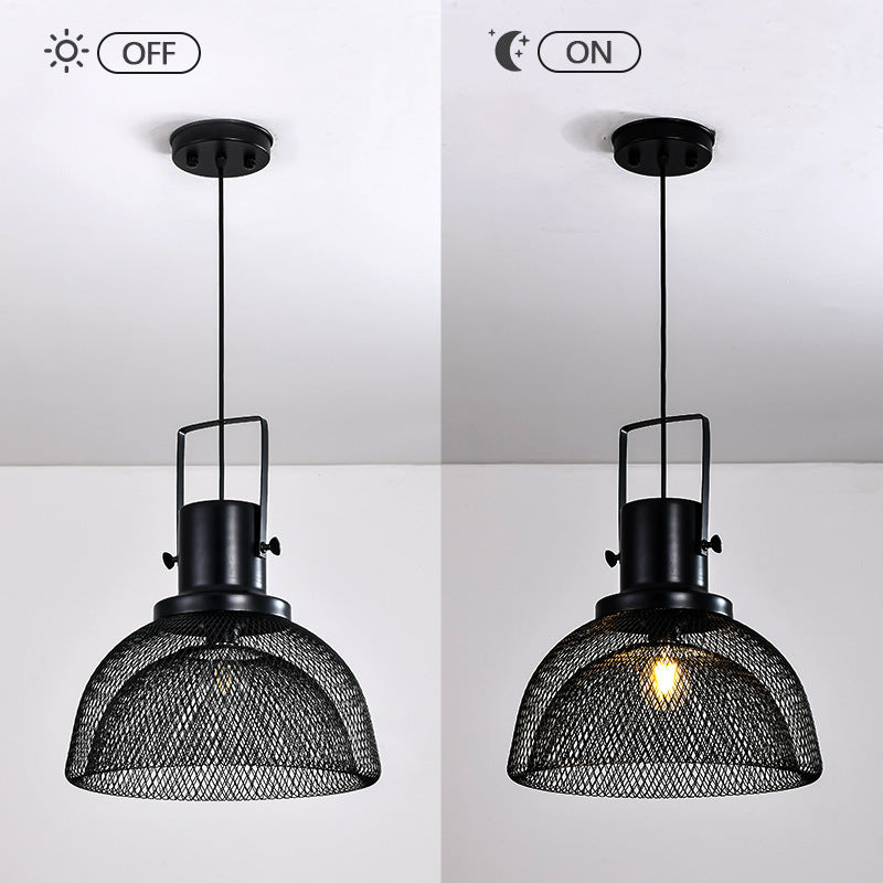 Contemporary Scandinavian Semicircular Wrought Iron Grid Lampshade 1 - Light Pendant Light For Dining Room