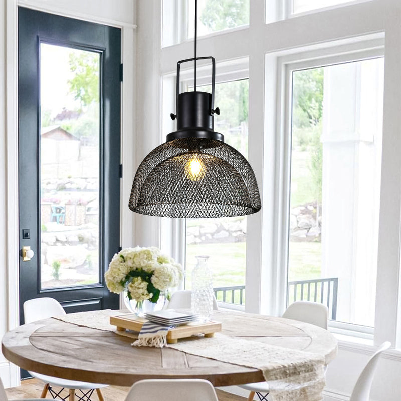 Contemporary Scandinavian Semicircular Wrought Iron Grid Lampshade 1 - Light Pendant Light For Dining Room