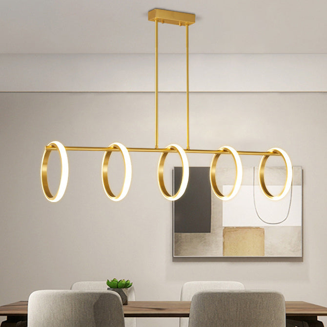 Contemporary Scandinavian Straight Line Circle Copper Silicone LED Chandelier Island Light For Dining Room