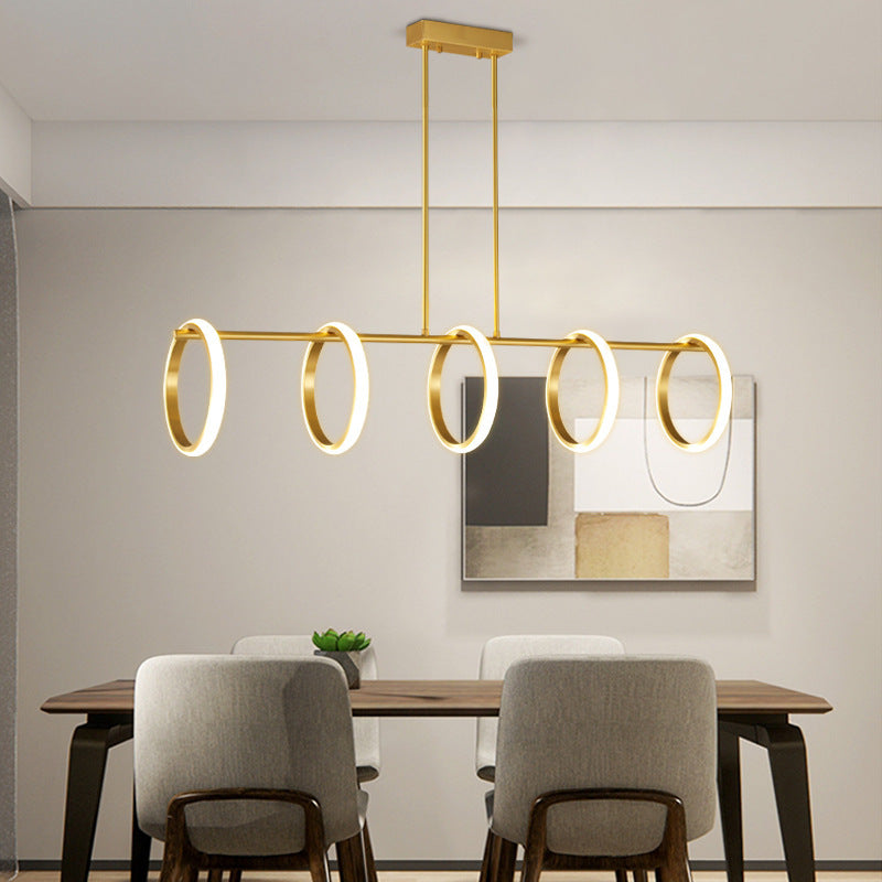 Contemporary Scandinavian Straight Line Circle Copper Silicone LED Chandelier Island Light For Dining Room