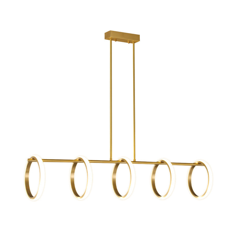 Contemporary Scandinavian Straight Line Circle Copper Silicone LED Chandelier Island Light For Dining Room