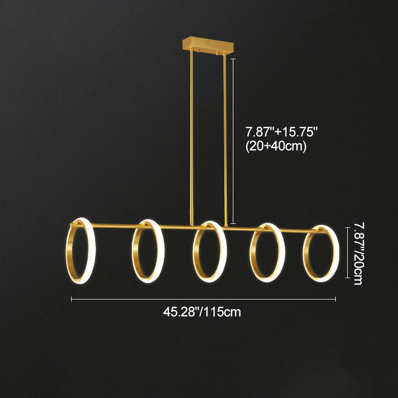 Contemporary Scandinavian Straight Line Circle Copper Silicone LED Chandelier Island Light For Dining Room