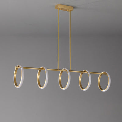 Contemporary Scandinavian Straight Line Circle Copper Silicone LED Chandelier Island Light For Dining Room
