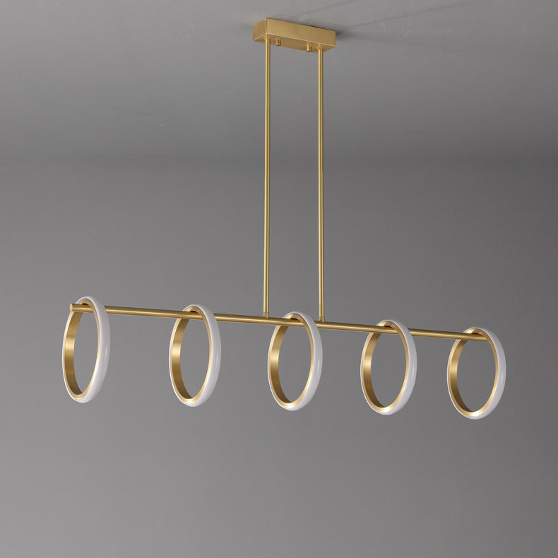 Contemporary Scandinavian Straight Line Circle Copper Silicone LED Chandelier Island Light For Dining Room