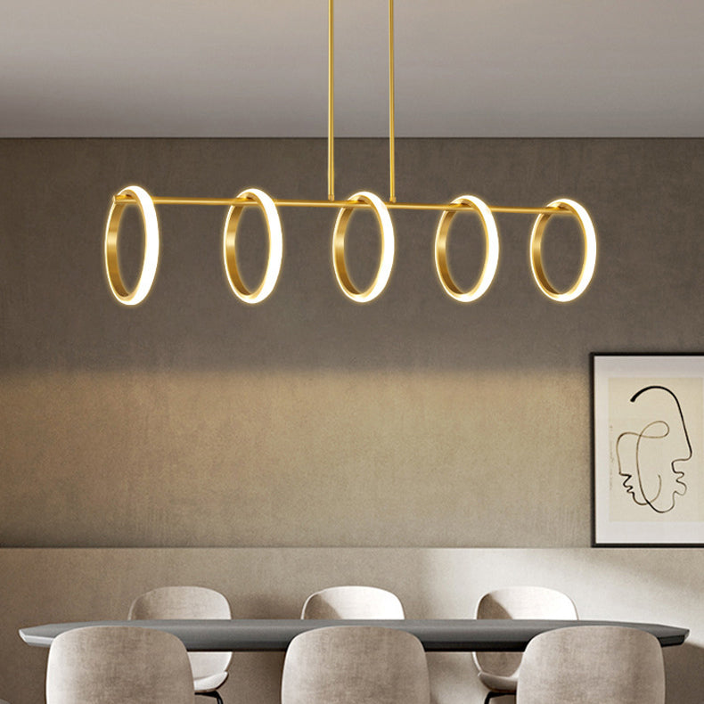 Contemporary Scandinavian Straight Line Circle Copper Silicone LED Chandelier Island Light For Dining Room