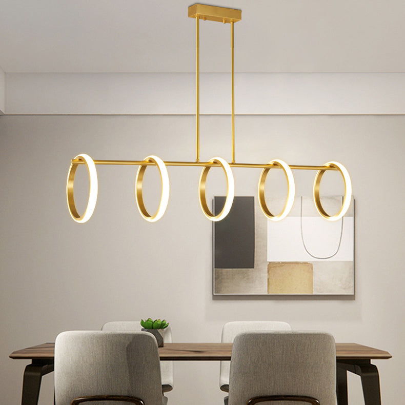 Contemporary Scandinavian Straight Line Circle Copper Silicone LED Chandelier Island Light For Dining Room