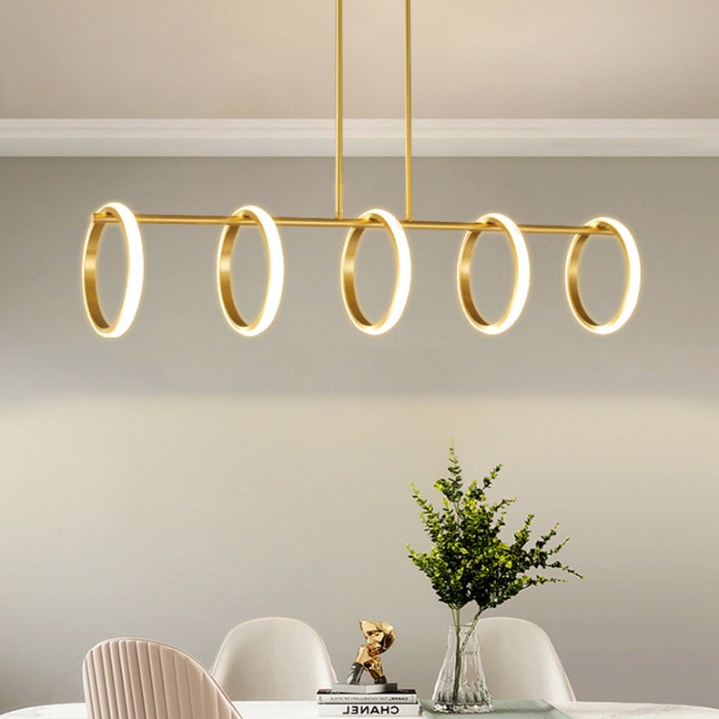 Contemporary Scandinavian Straight Line Circle Copper Silicone LED Chandelier Island Light For Dining Room