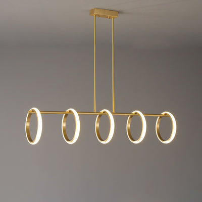 Contemporary Scandinavian Straight Line Circle Copper Silicone LED Chandelier Island Light For Dining Room
