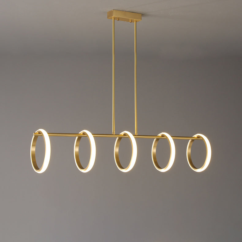 Contemporary Scandinavian Straight Line Circle Copper Silicone LED Chandelier Island Light For Dining Room