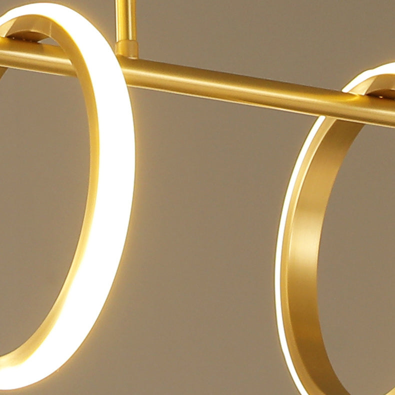 Contemporary Scandinavian Straight Line Circle Copper Silicone LED Chandelier Island Light For Dining Room