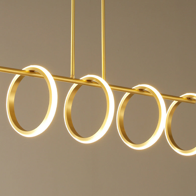 Contemporary Scandinavian Straight Line Circle Copper Silicone LED Chandelier Island Light For Dining Room