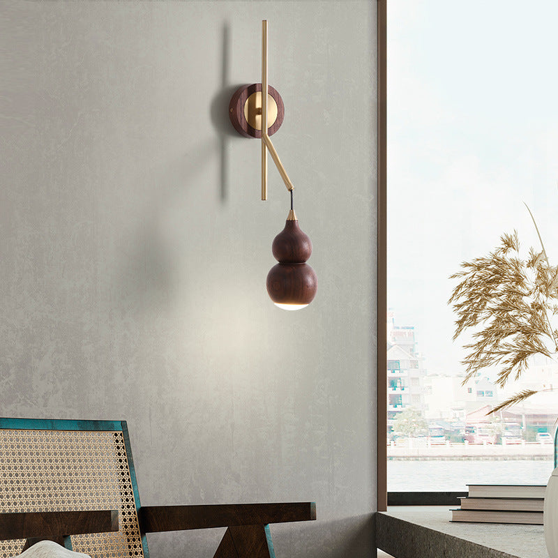 Abat-jour en noyer cuivre gourde chinoise traditionnelle 1 - Applique murale lumineuse pour salon 