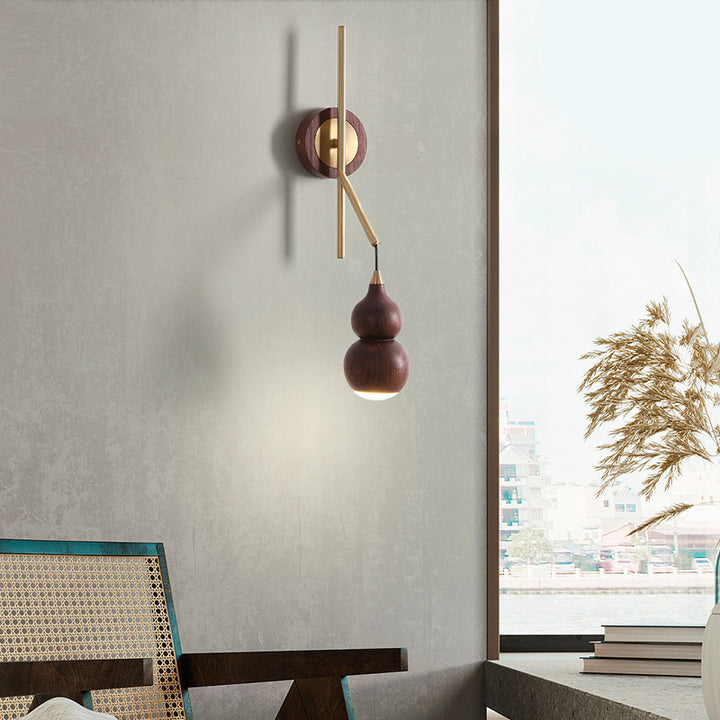 Abat-jour en noyer cuivre gourde chinoise traditionnelle 1 - Applique murale lumineuse pour salon 