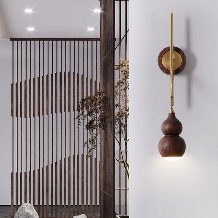 Abat-jour en noyer cuivre gourde chinoise traditionnelle 1 - Applique murale lumineuse pour salon 