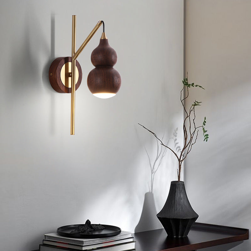 Abat-jour en noyer cuivre gourde chinoise traditionnelle 1 - Applique murale lumineuse pour salon 