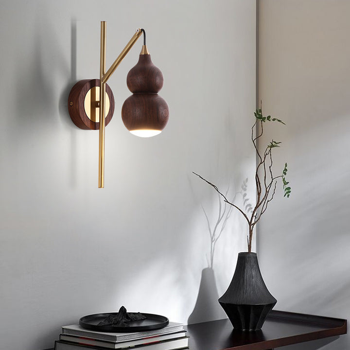 Abat-jour en noyer cuivre gourde chinoise traditionnelle 1 - Applique murale lumineuse pour salon 