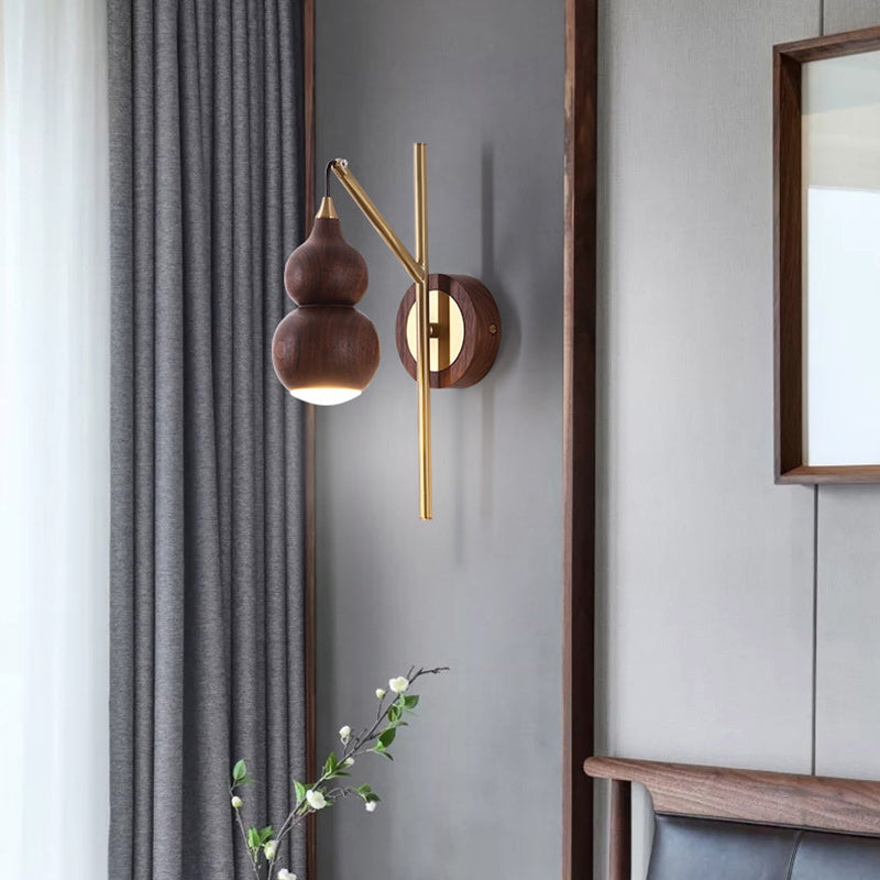 Abat-jour en noyer cuivre gourde chinoise traditionnelle 1 - Applique murale lumineuse pour salon 