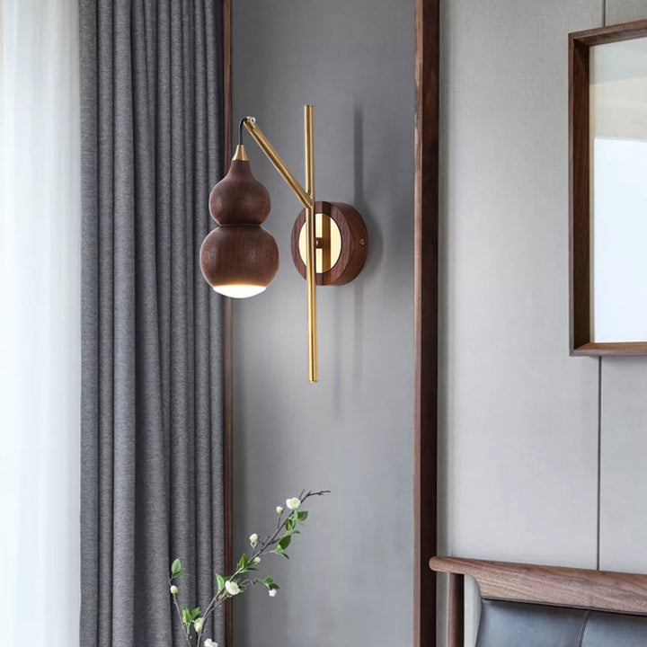 Abat-jour en noyer cuivre gourde chinoise traditionnelle 1 - Applique murale lumineuse pour salon 